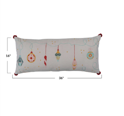 Cotton Slub Printed Ornament Lumbar Pillow