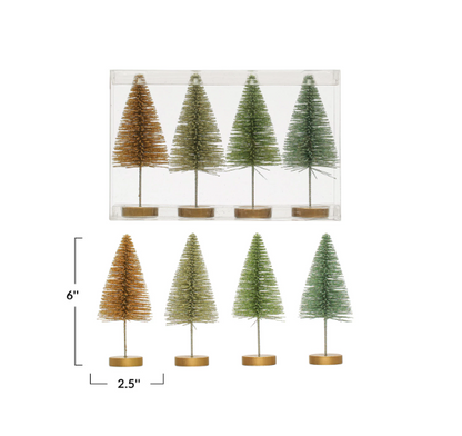 Plastic Bottle Brush Trees w/ Wood Bases