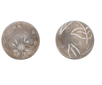 Hand-Carved Mango Wood Ball with Pattern, 2 Styles