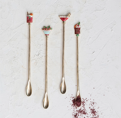 Alloy Cocktail Spoon w/ Enameled Beverage Icon Handle