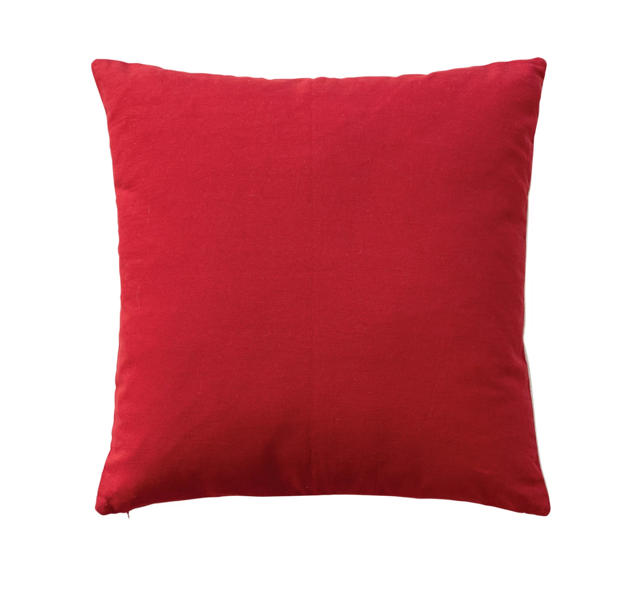 Square Cotton Slub Printed Pillow w/ Hand-Embroidery & Red Back