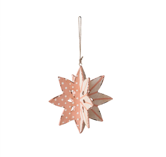 Hand-Painted Paper Mache Snowflake Ornament w/ Dots & Stripes