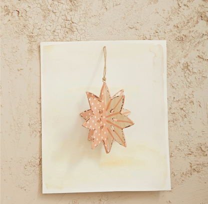 Hand-Painted Paper Mache Snowflake Ornament w/ Dots & Stripes