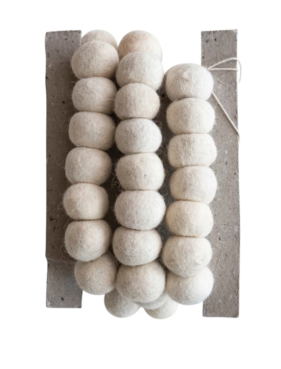 Handmade Wool Felt Ball Garland, Cream Color