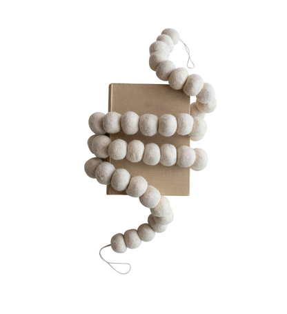 Handmade Wool Felt Ball Garland, Cream Color