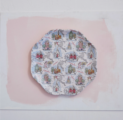 Bamboo Melamine Scalloped Plate w/ Holiday Pattern, Multi Color