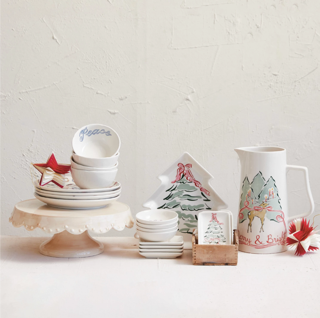 Stoneware Bowl w/ Holiday Words, 4 Styles