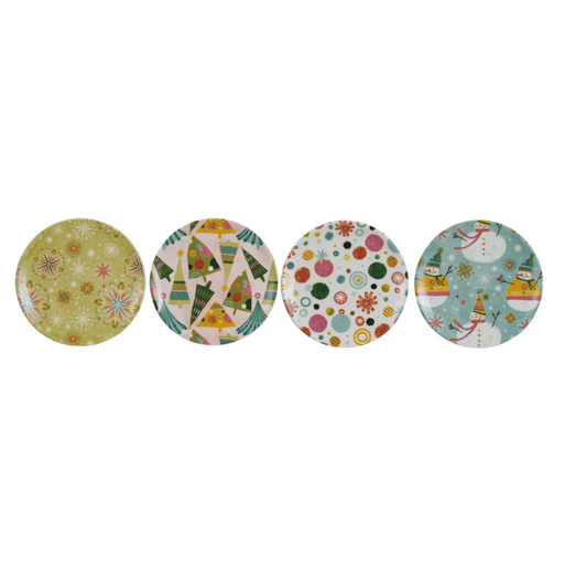 Stoneware Plate w/ Seasonal Pattern, 4 Styles