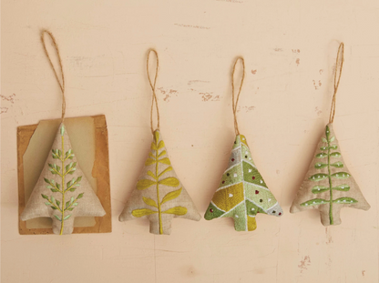 Cotton Chambray Tree Ornament w/ Embroidery, 4 Styles