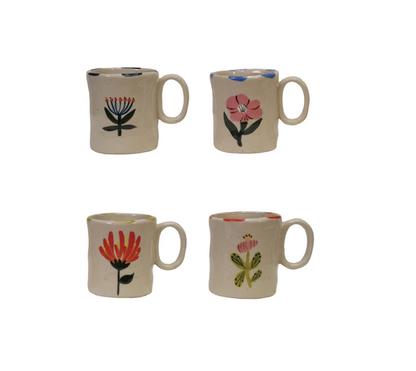 Hand-Painted Stoneware Size Mug, 4 Styles