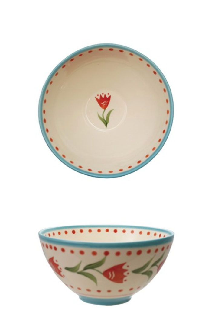 Red Flower Stoneware Bowl