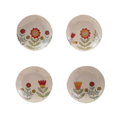 Hand-Painted Flower Stoneware