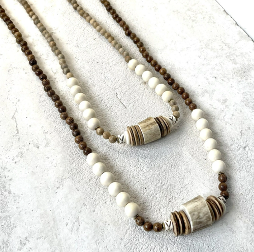 Deer Antler + Wood Bead Necklace