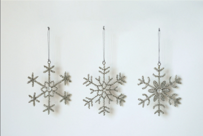 Glass Bead and Jewel Snowflake Ornament, 3 Styles