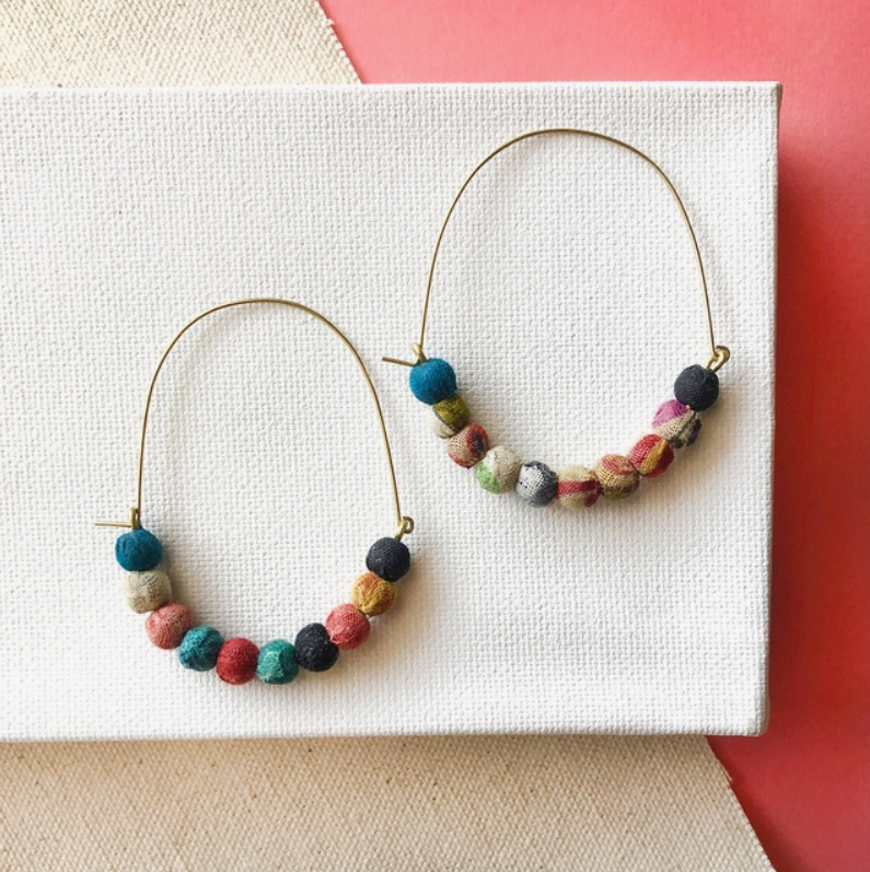 Elongated Kantha Wire Hoops