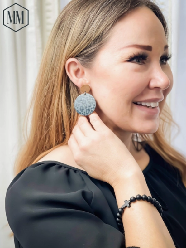 Cork+Leather Round Earring "Boho Aztec''