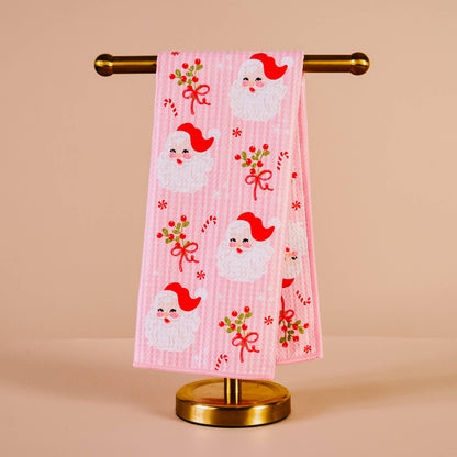 Waffle Tea Towel-Holly Jolly Santa