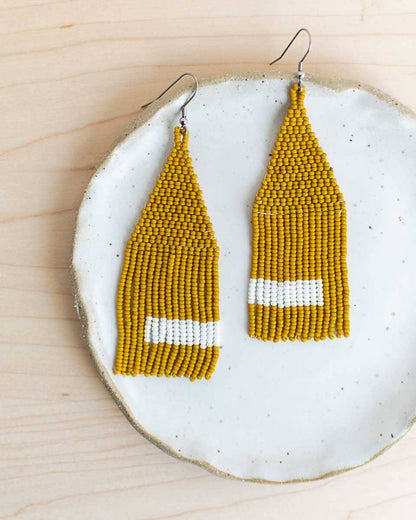 Beaded Fringe Earrings in Mostaza