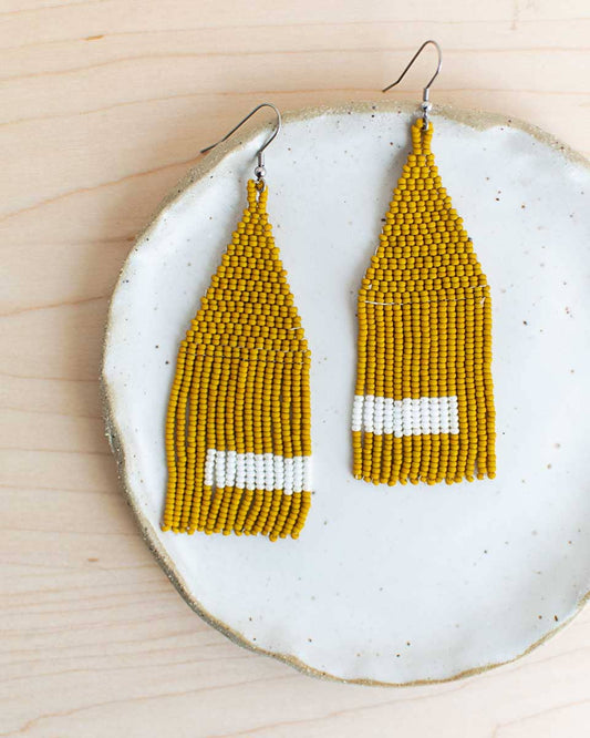 Beaded Fringe Earrings in Mostaza