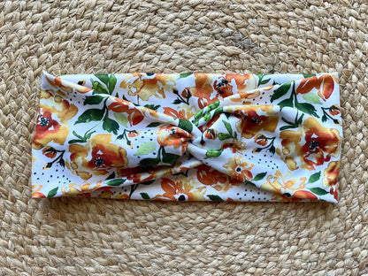 Orange Floral Knit Twist Headband