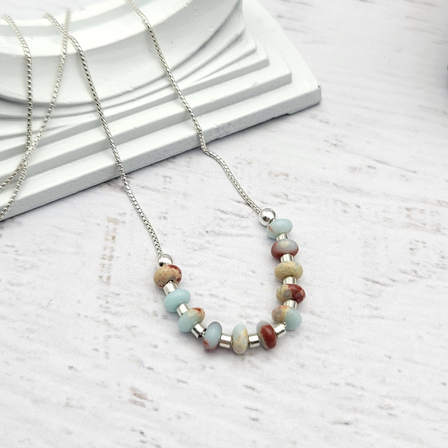 Silver Chain and Jasper Gemstone Beaded Necklace