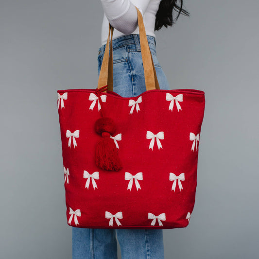 Red & White Bow Tote