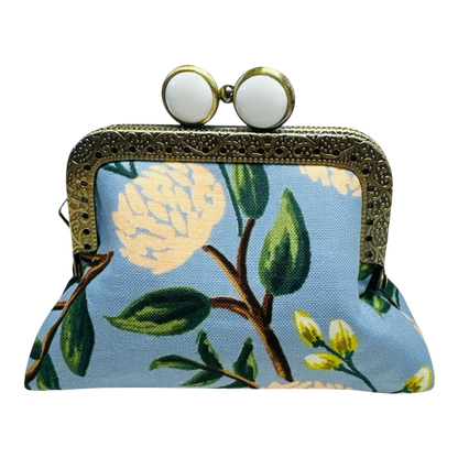 Kiki & Syds Mini Clutch Coin Purse - Peonies Dusty Blue