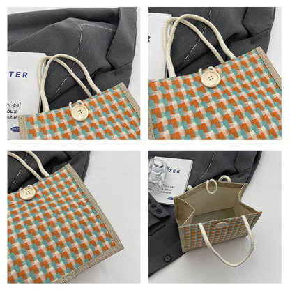 Cosbai – Textured Woven Button Tote Bag