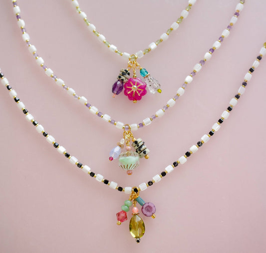 Beaded Chain and Colorful Charm Necklace - La Vie Est Belle