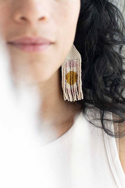 Beaded Fringe Earrings in Sol - La Vie Est Belle