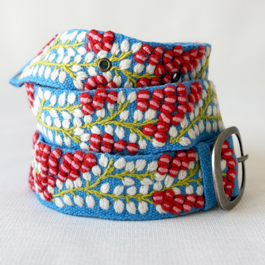 Berries on Vine Embroidered Wool Belt - La Vie Est Belle
