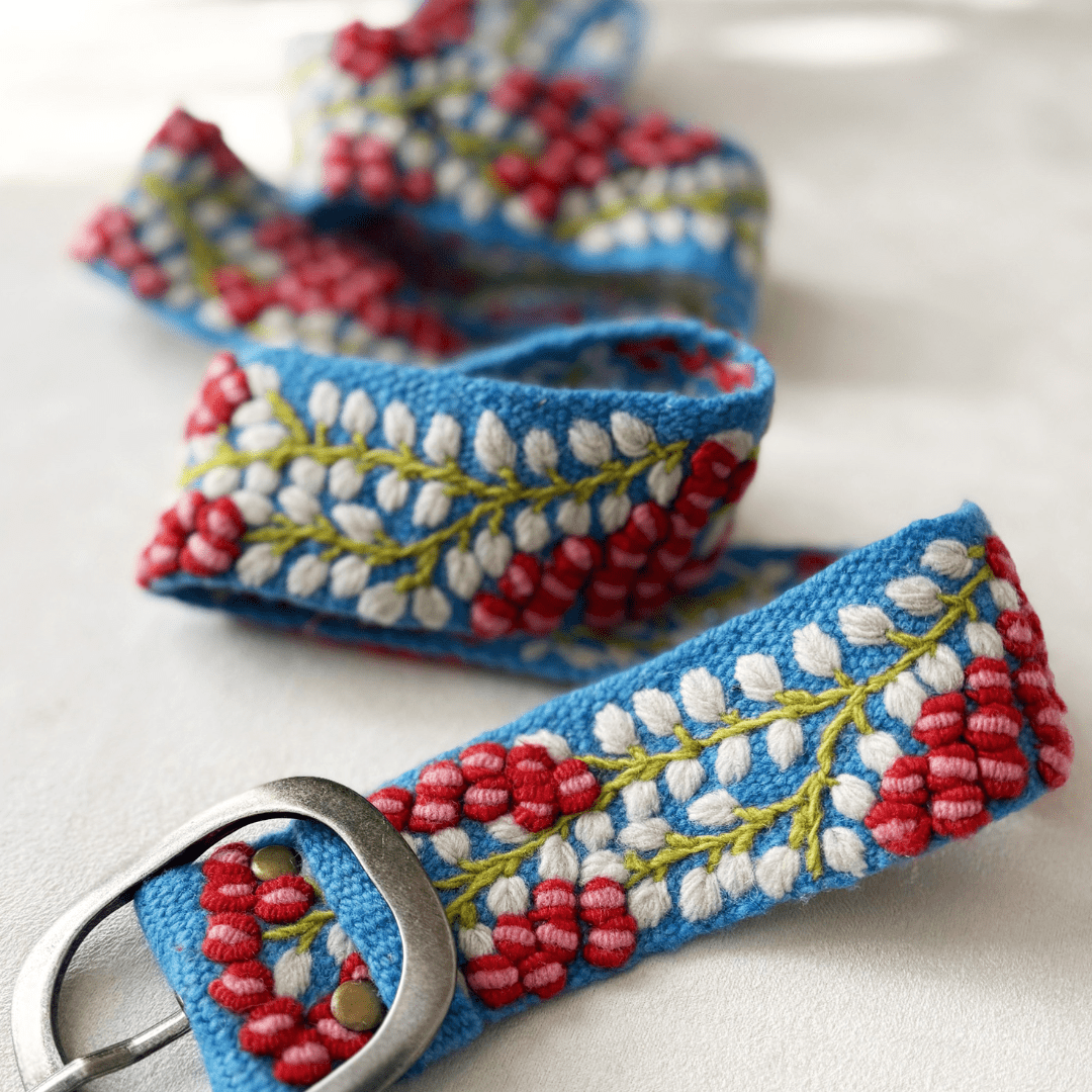Berries on Vine Embroidered Wool Belt - La Vie Est Belle
