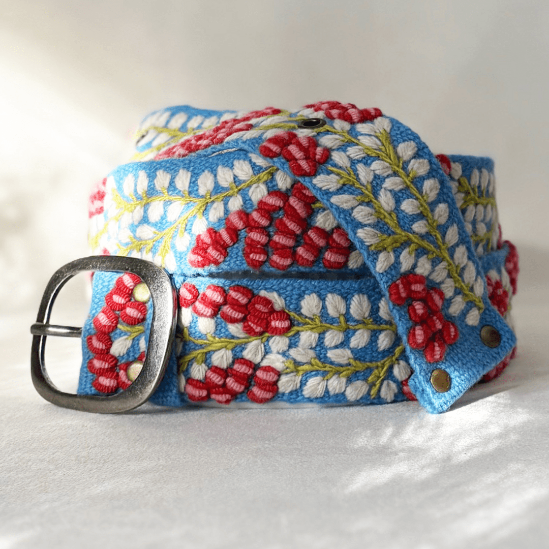 Berries on Vine Embroidered Wool Belt - La Vie Est Belle