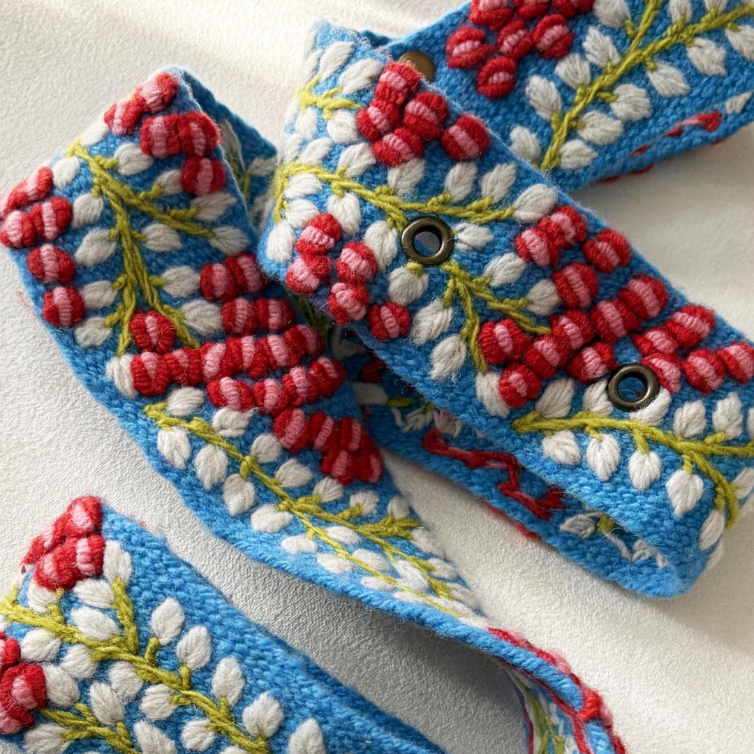 Berries on Vine Embroidered Wool Belt - La Vie Est Belle