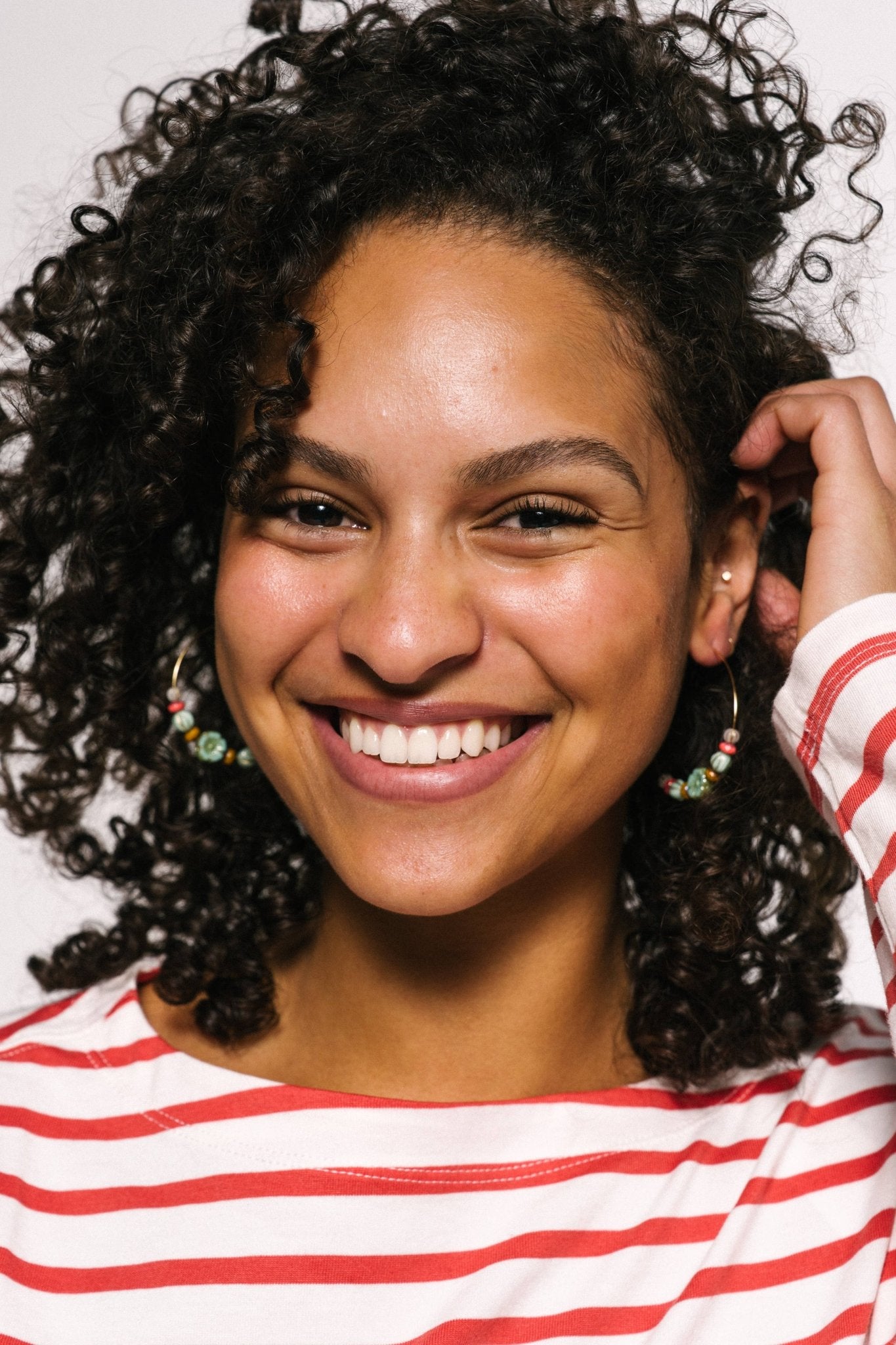 Big Gold Hoops With Turquoise Glass Flower Beads - La Vie Est Belle