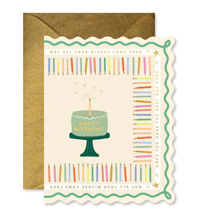 Birthday Cake and Candles Scallop Greeting Card - La Vie Est Belle