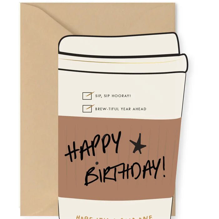 Birthday Coffee Cup die-cut Greeting Card - La Vie Est Belle