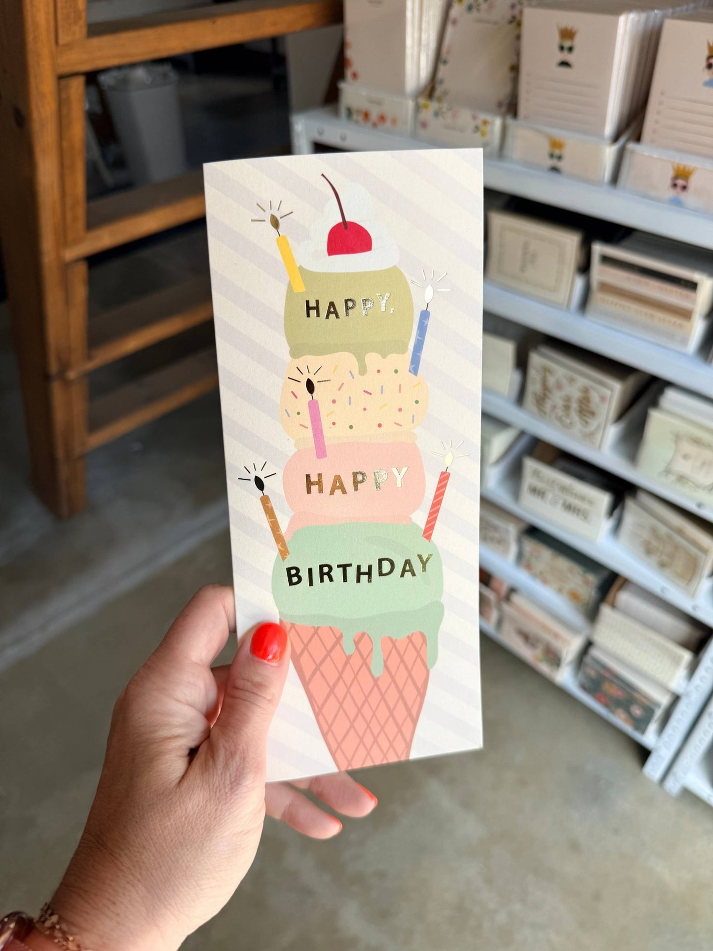 Birthday Ice Cream Cone folded Greeting Card - La Vie Est Belle