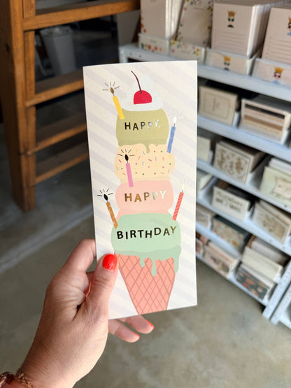 Birthday Ice Cream Cone folded Greeting Card - La Vie Est Belle