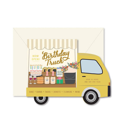 Birthday Truck die - cut folded Greeting Card - La Vie Est Belle