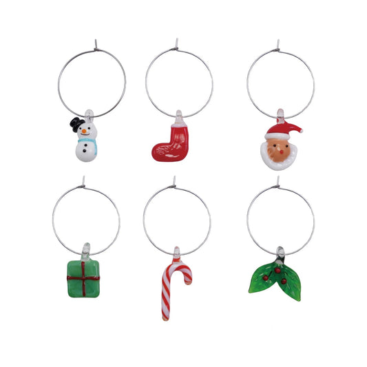 Blown Glass Holiday Icon Wine Glass Charms, Boxed Set of 6 - La Vie Est Belle