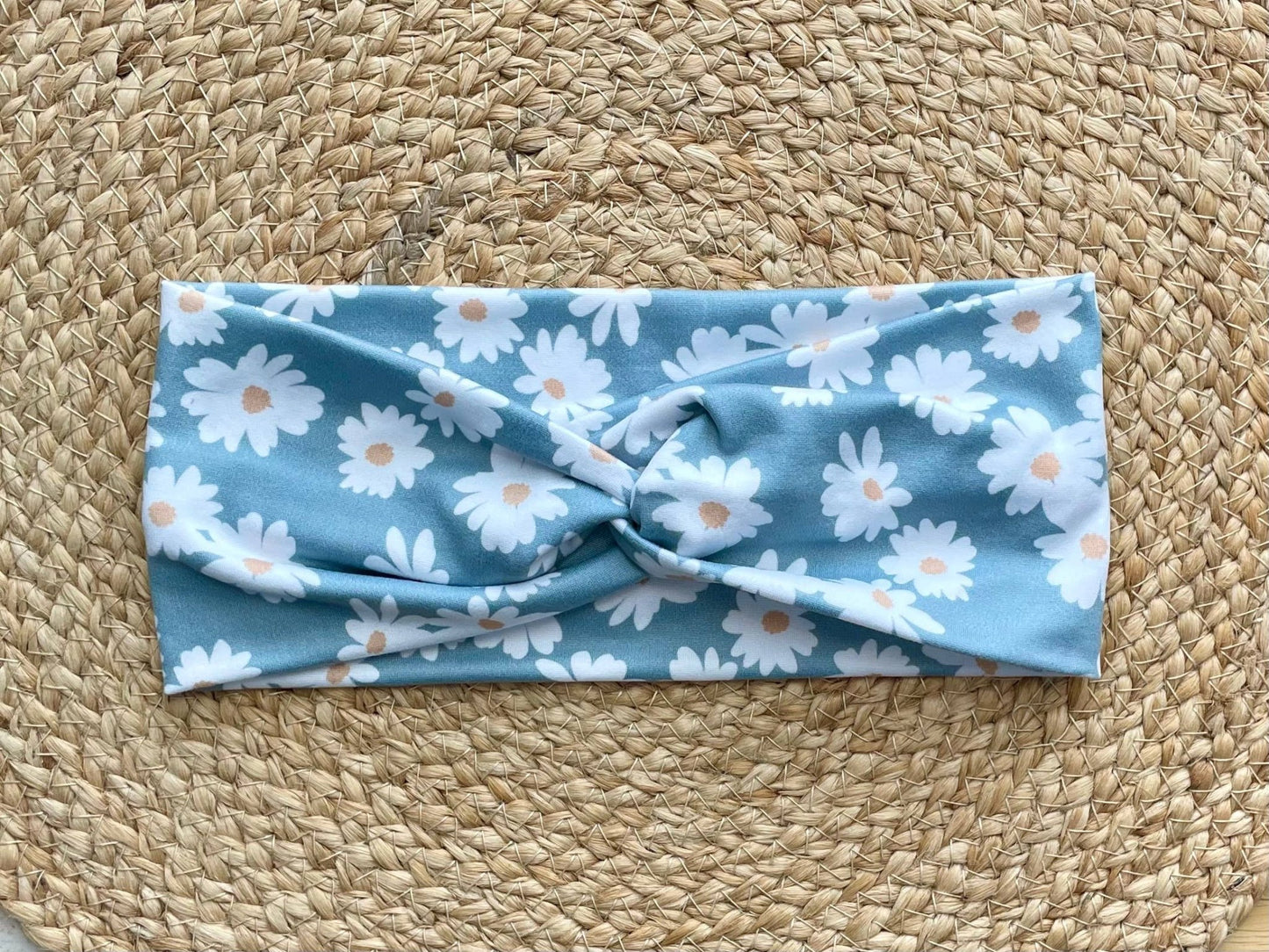Blue Nordic Flowers Knit Twist Headband - La Vie Est Belle