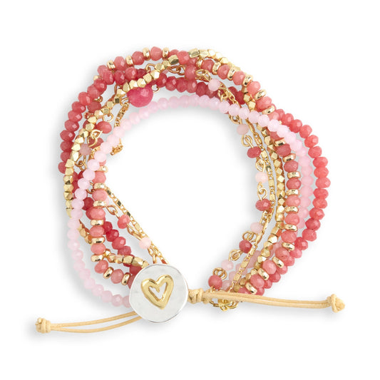 Blush Pink Beaded Love Bracelet - 7in - La Vie Est Belle