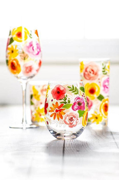 Bold Floral Wine Glass (14oz) - La Vie Est Belle