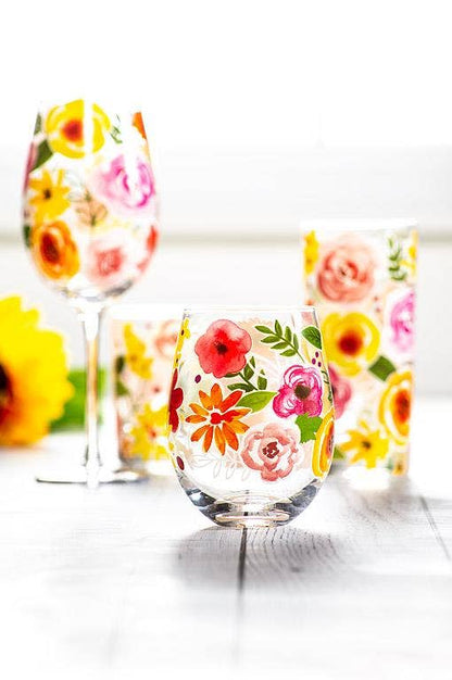 Bold Floral Wine Glass (14oz) - La Vie Est Belle