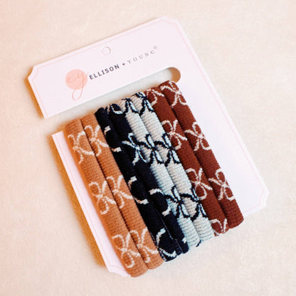 Bow Patterned Hair Ties Set Of 8 - La Vie Est Belle