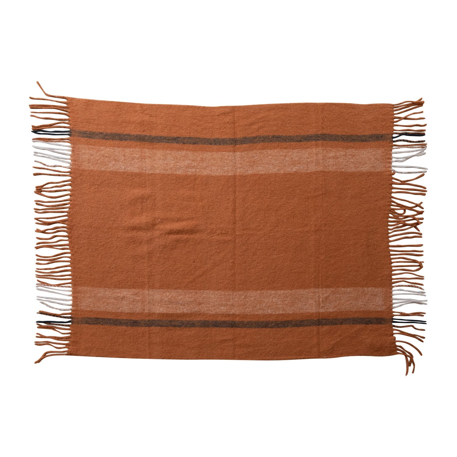 Brushed Acrylic & New Zealand Wool Throw with Stripes & Fringe - La Vie Est Belle