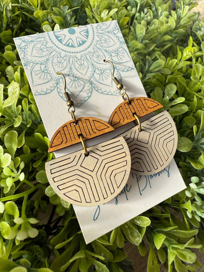 2 Piece Boho Hand Painted Lightweight Maple Wood Earrings  