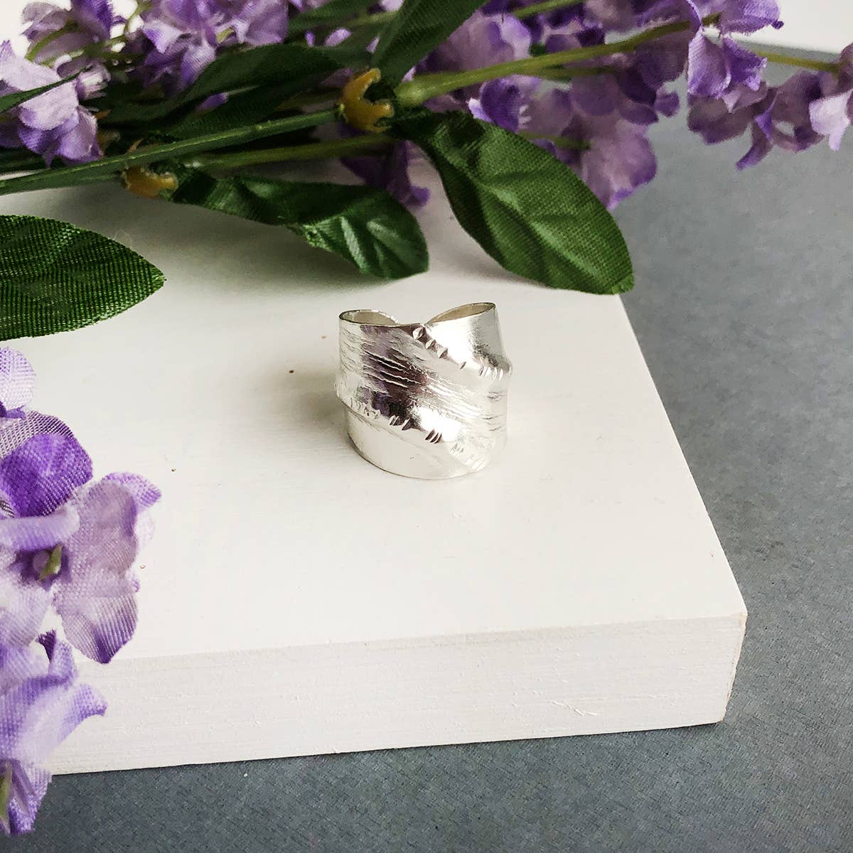 Diagonal Textured Ring - Silver