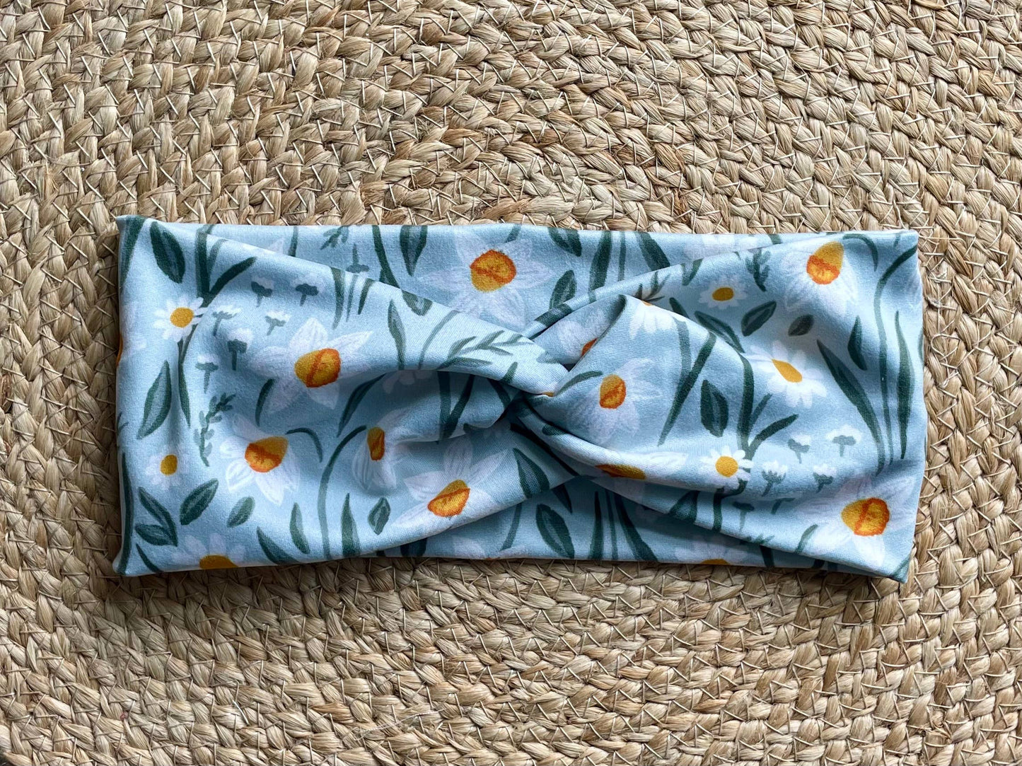 Green Daffodil Knit Twist Headband